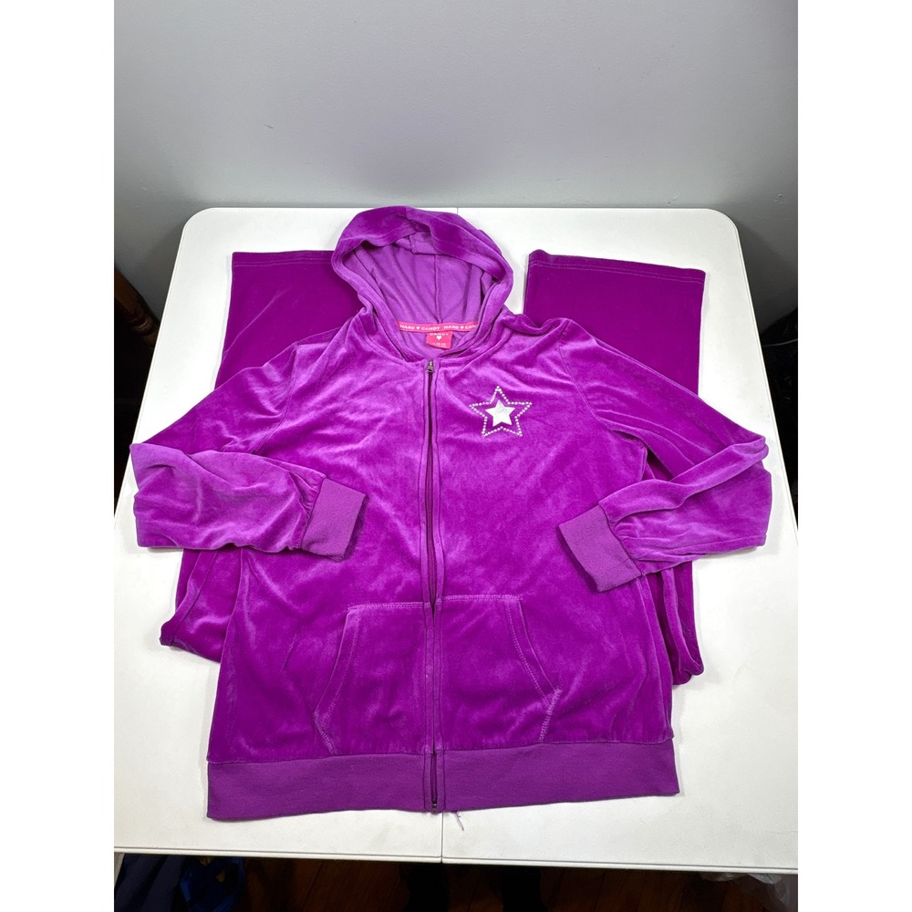 Hard Candy Y2K Purple Velour Tracksuit Set Juniors XL 15-17‎ Rhinestone